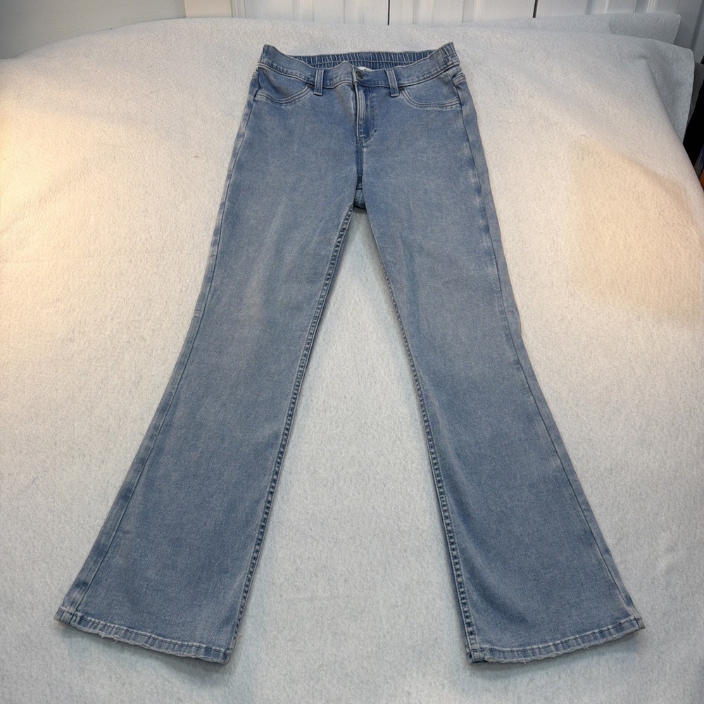 Aerie Bootcut Jeans Size Medium Elastic Waist Stretch Light Blue Wash Denim